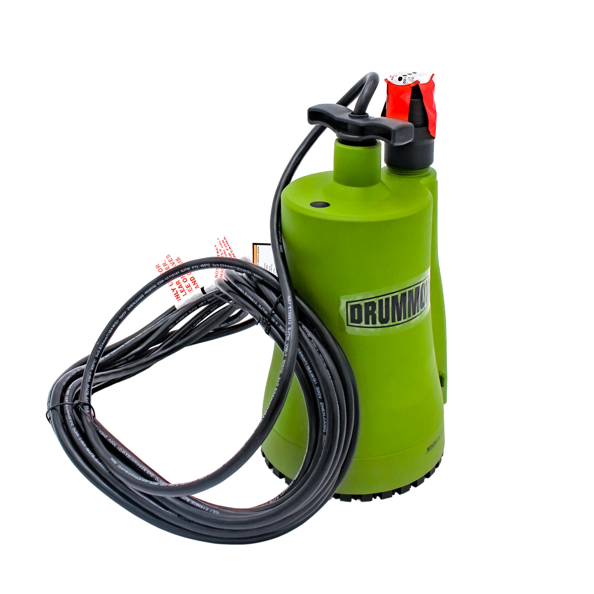 deeper angled view of pump showing cord and outlet threading

