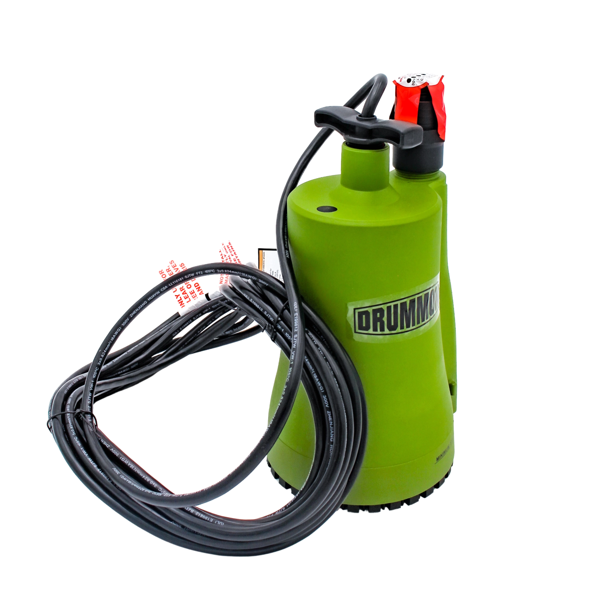 deeper angled view of pump showing cord and outlet threading
