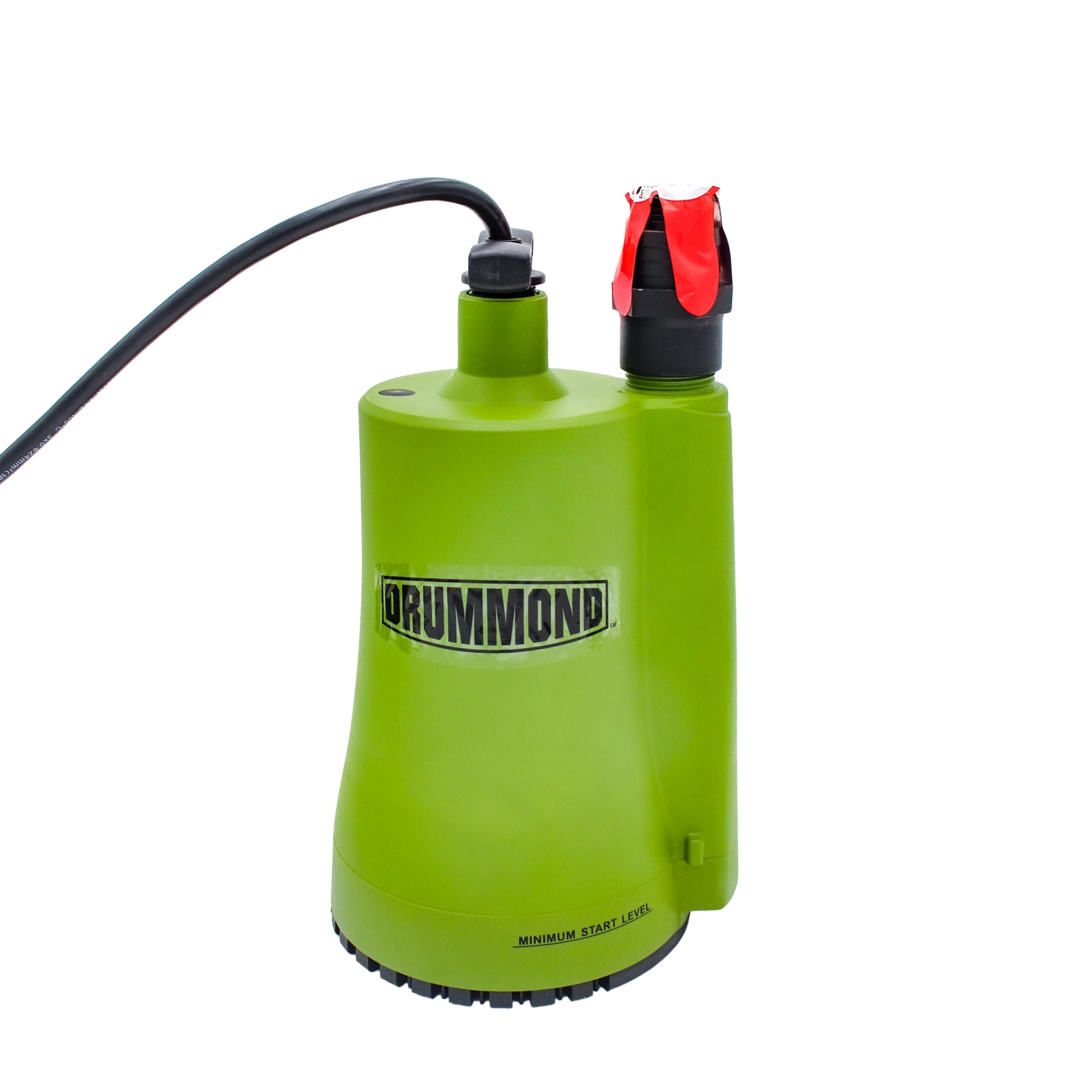 front view of drummond 1/3 hp utility pump showing base and outlet
