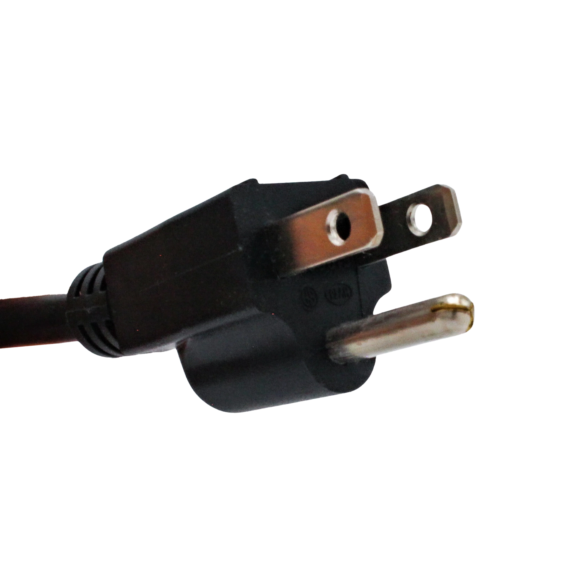 angled plug close-up showing grounded prong and design
