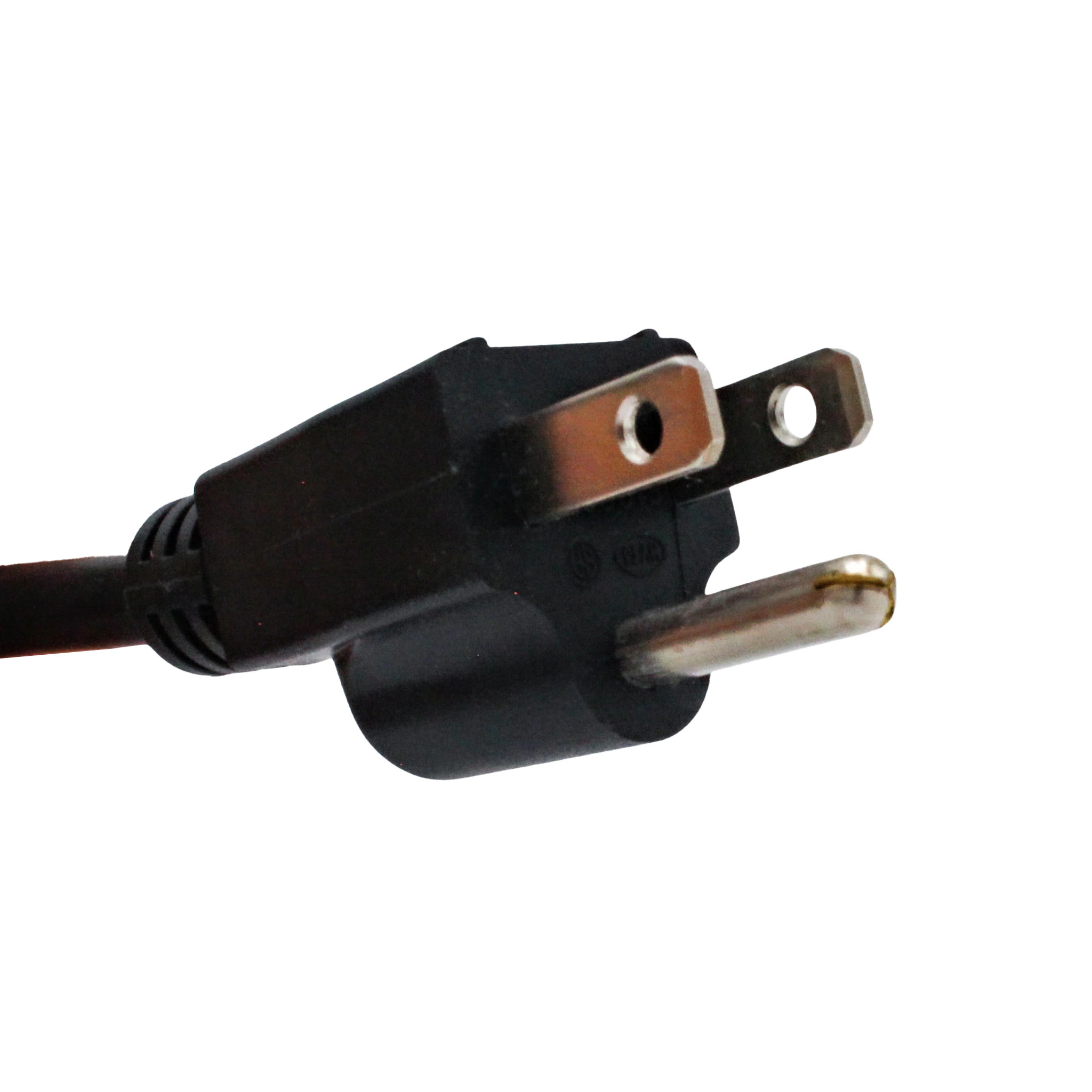 angled plug close-up showing grounded prong and design
