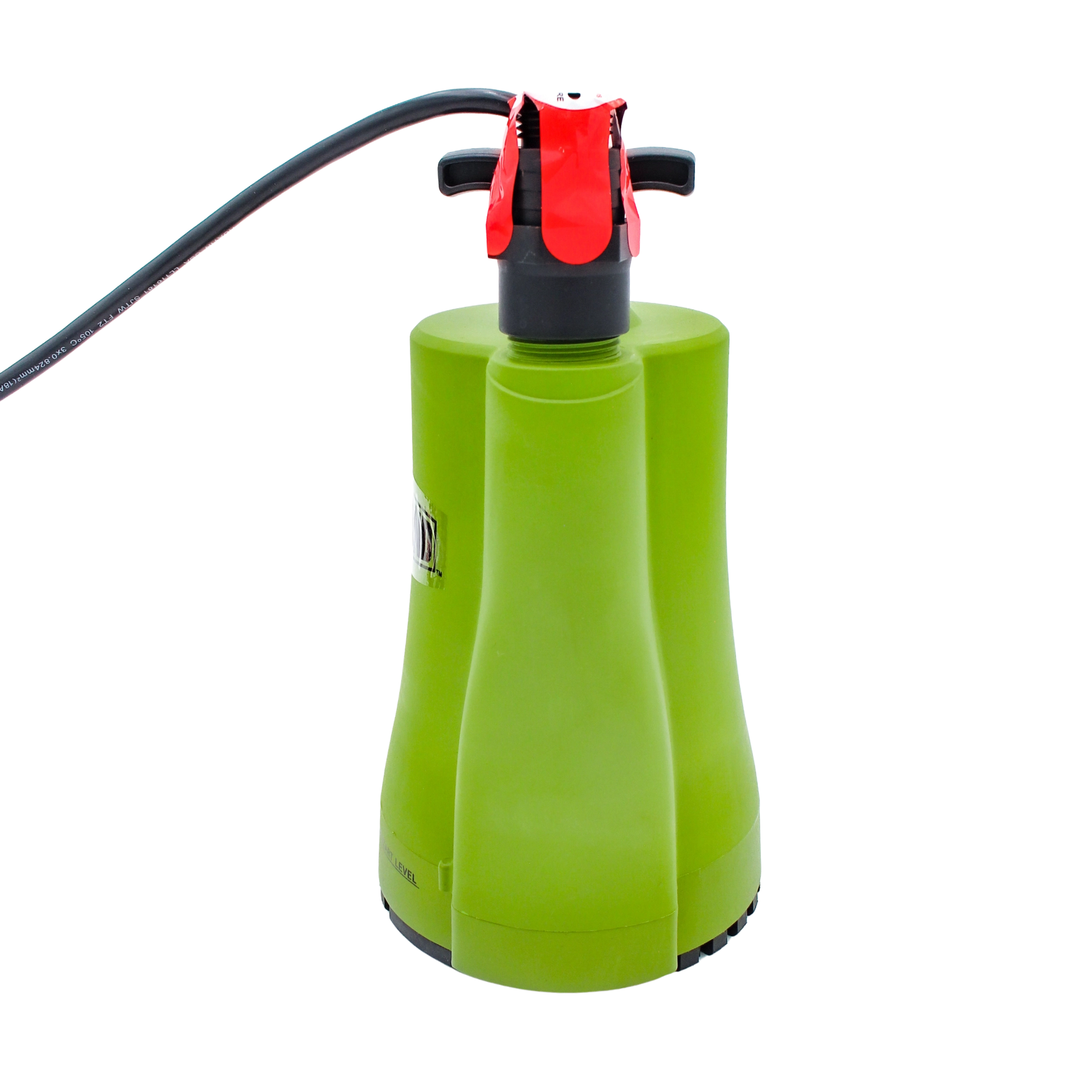 right side view of pump showing outlet alignment and power cord exit
