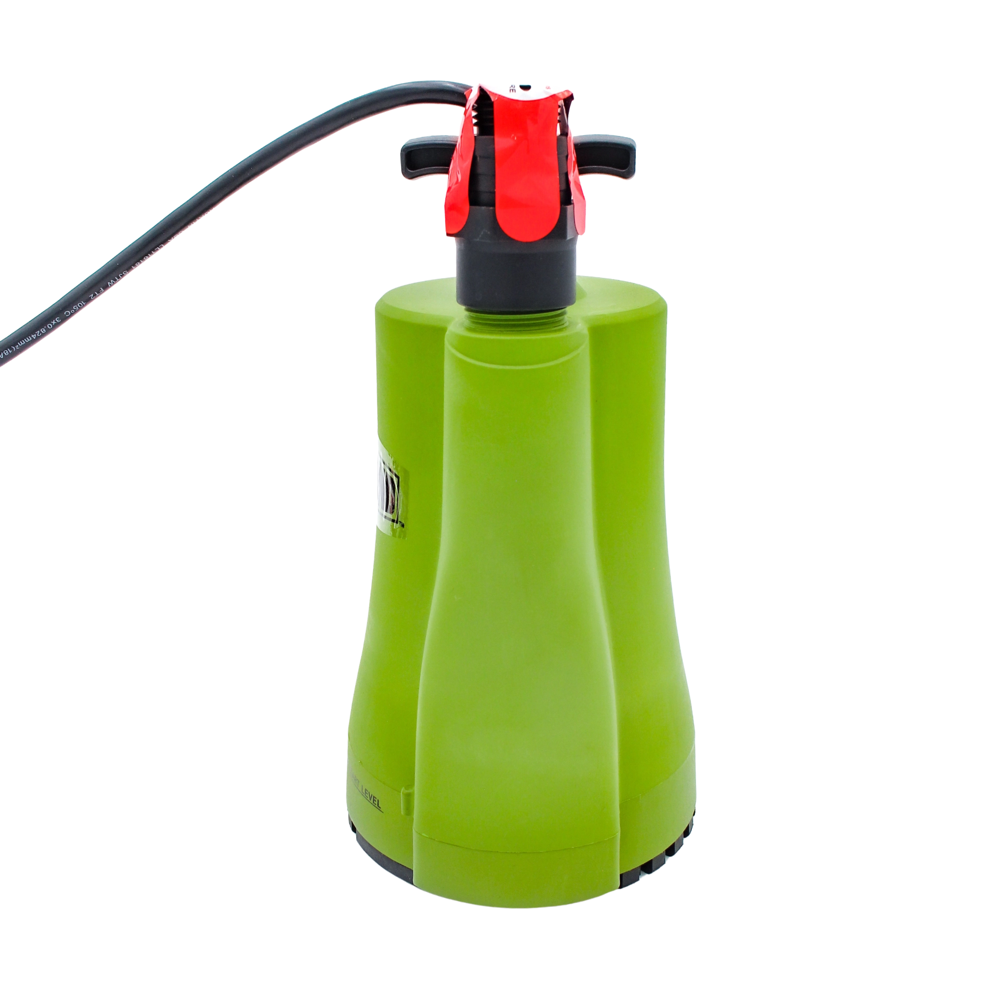 right side view of pump showing outlet alignment and power cord exit
