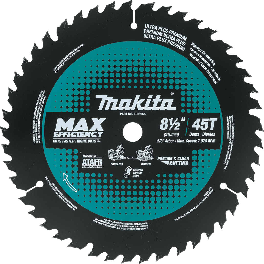 MAKITA MAX EFFICIENCY 8-1\2" 45T MITER SAW BLADE