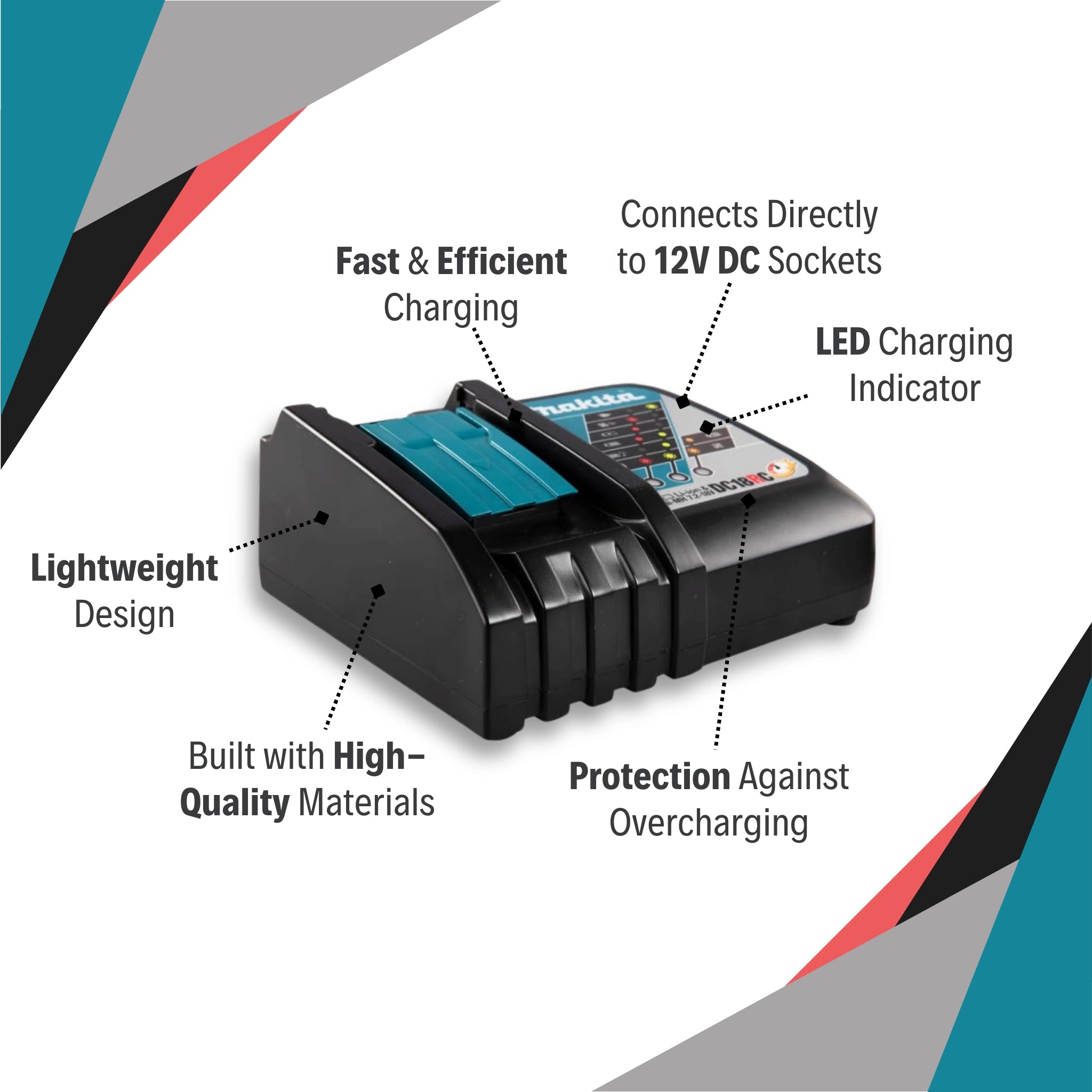 features of makita dc18se lxt automotive charger for 18v battery charging
