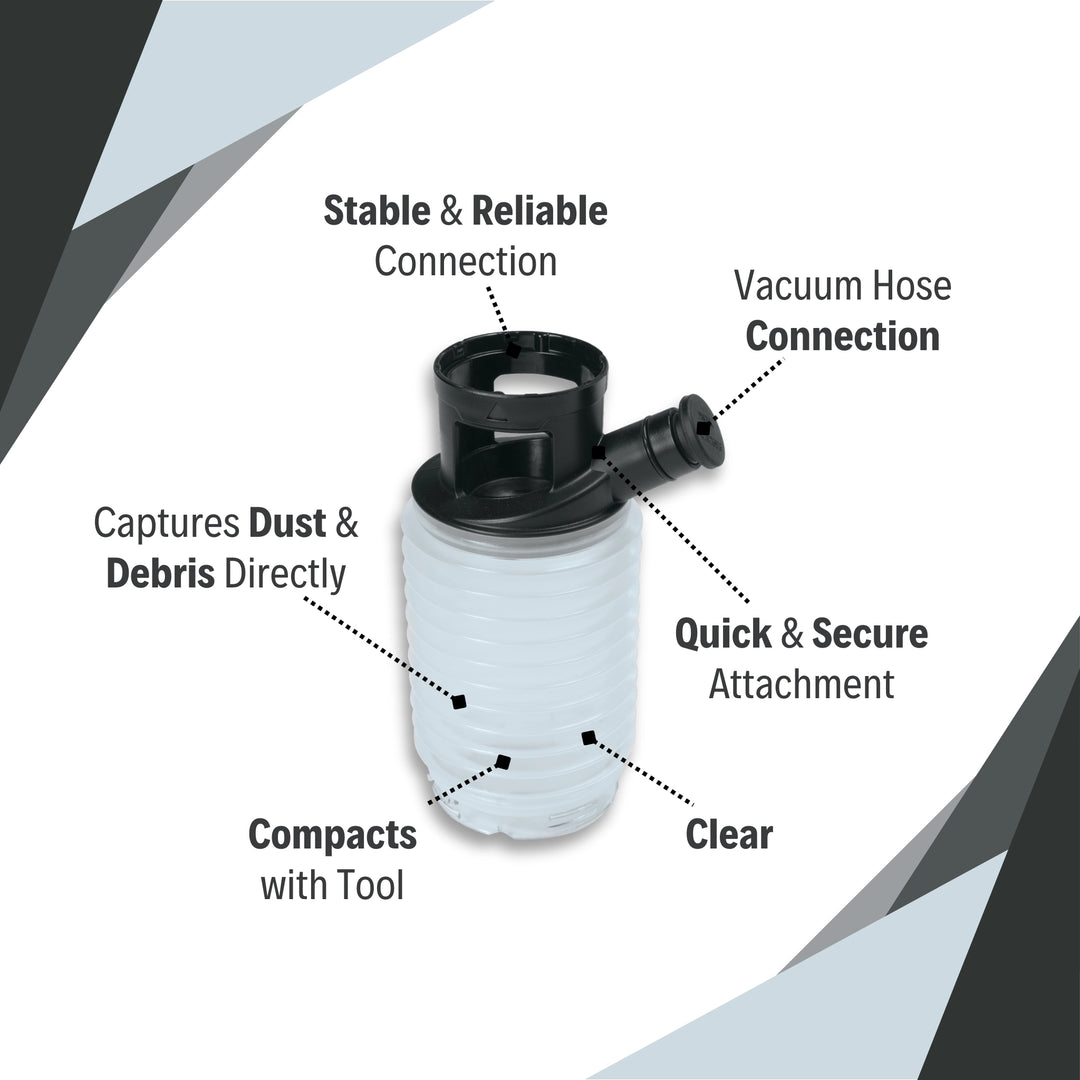features of makita dust extraction cup including clear boot, durable seal, and universal port design

