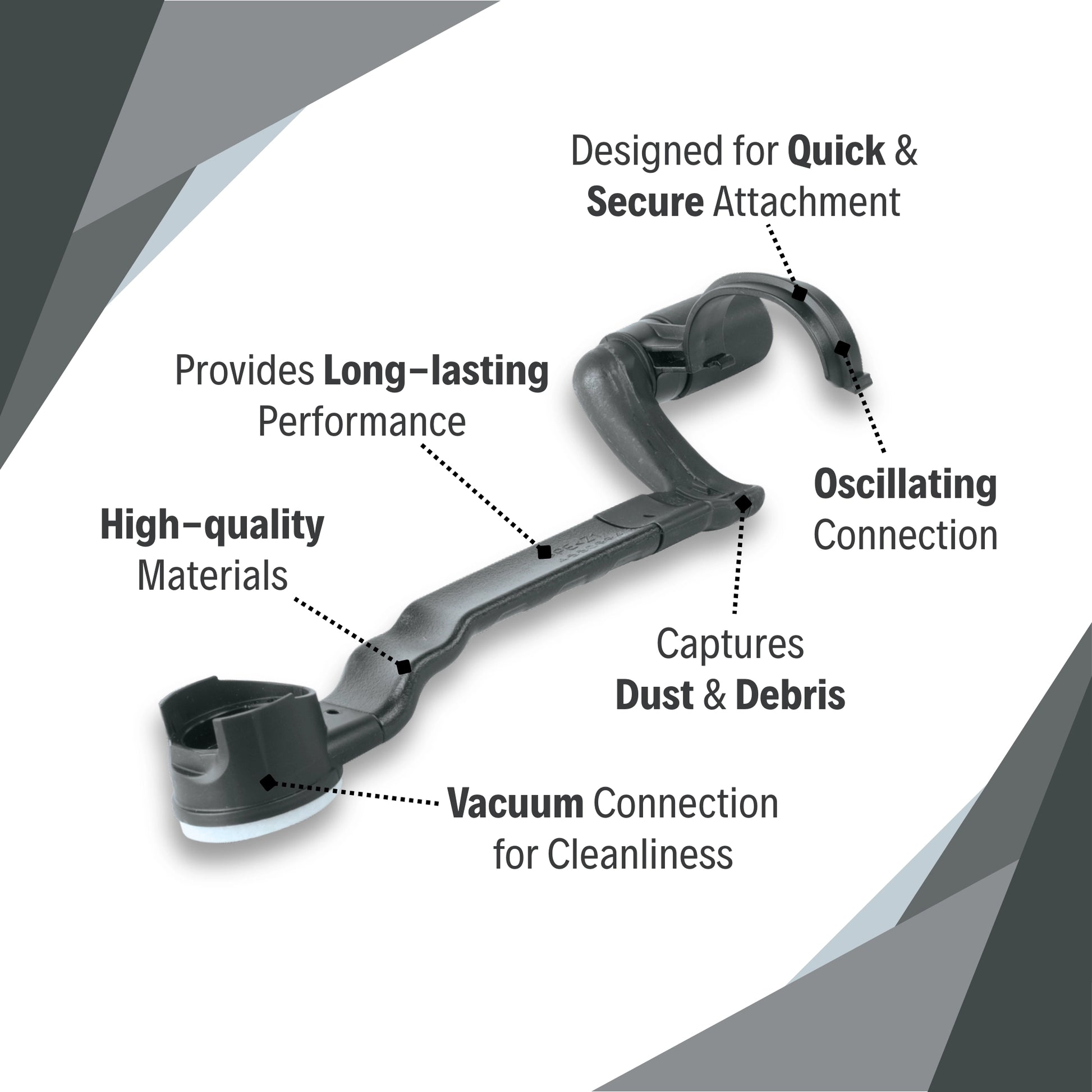 features of makita multi-tool dust extraction kit including nozzle, adapter, and secure mounting design
