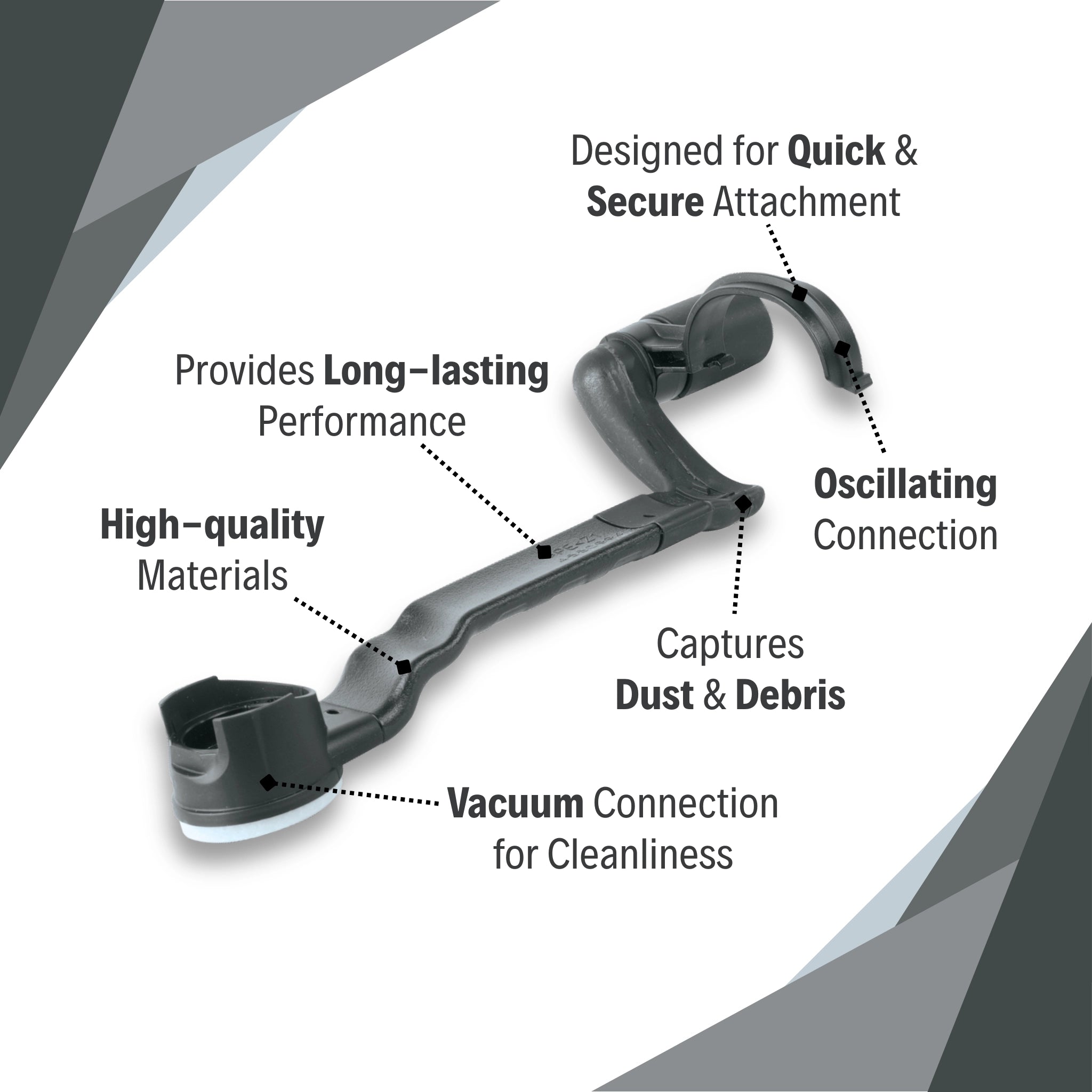 features of makita multi-tool dust extraction kit including nozzle, adapter, and secure mounting design
