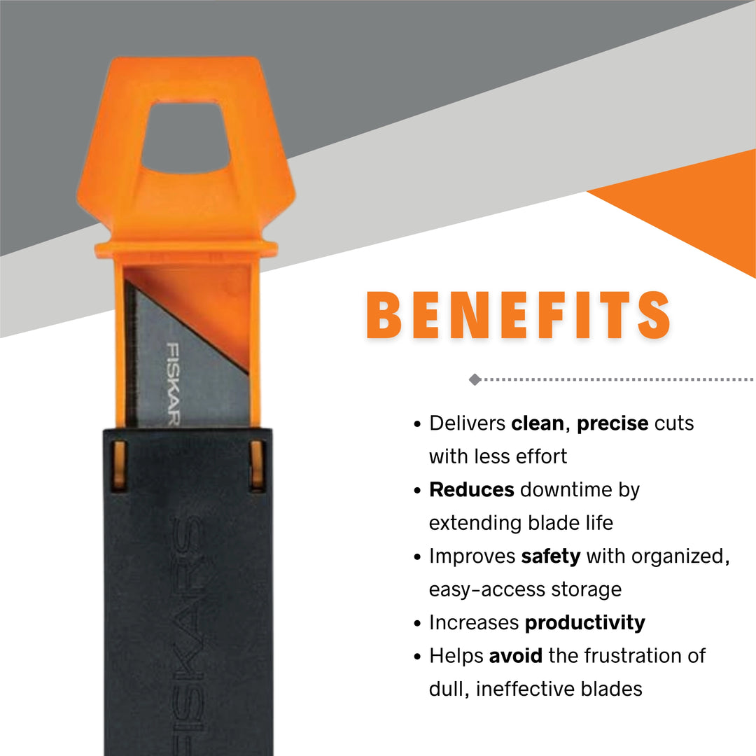 Fiskars utility blades benefits chart for productivity, safety, and performance
