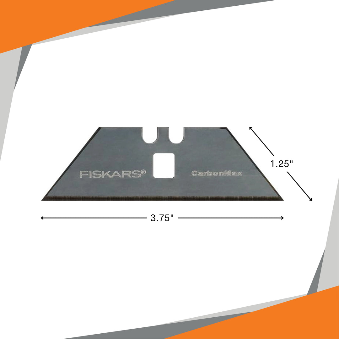Fiskars CarbonMax blade shown on measuring scale for size reference
