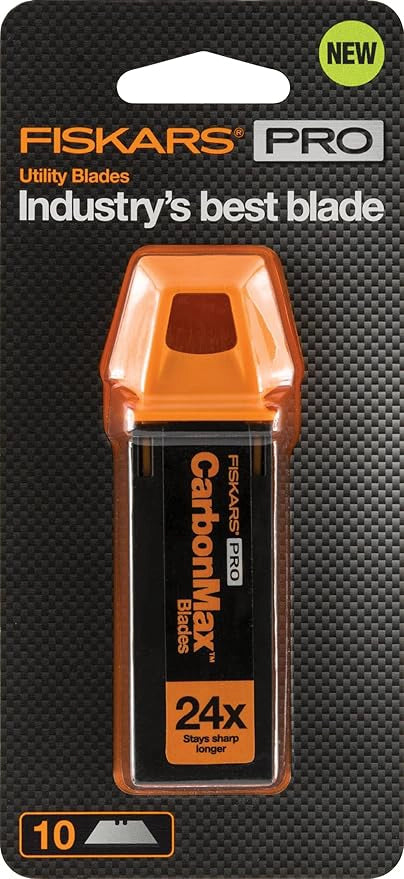 Retail packaging of Fiskars CarbonMax utility knife blades 10 pack
