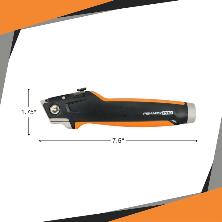 Fiskars Drywaller’s Knife/Saw next to tape measure showing compact tool dimensions
