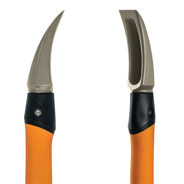 Close-up of Fiskars IsoCore tool showing front and back spike ends
