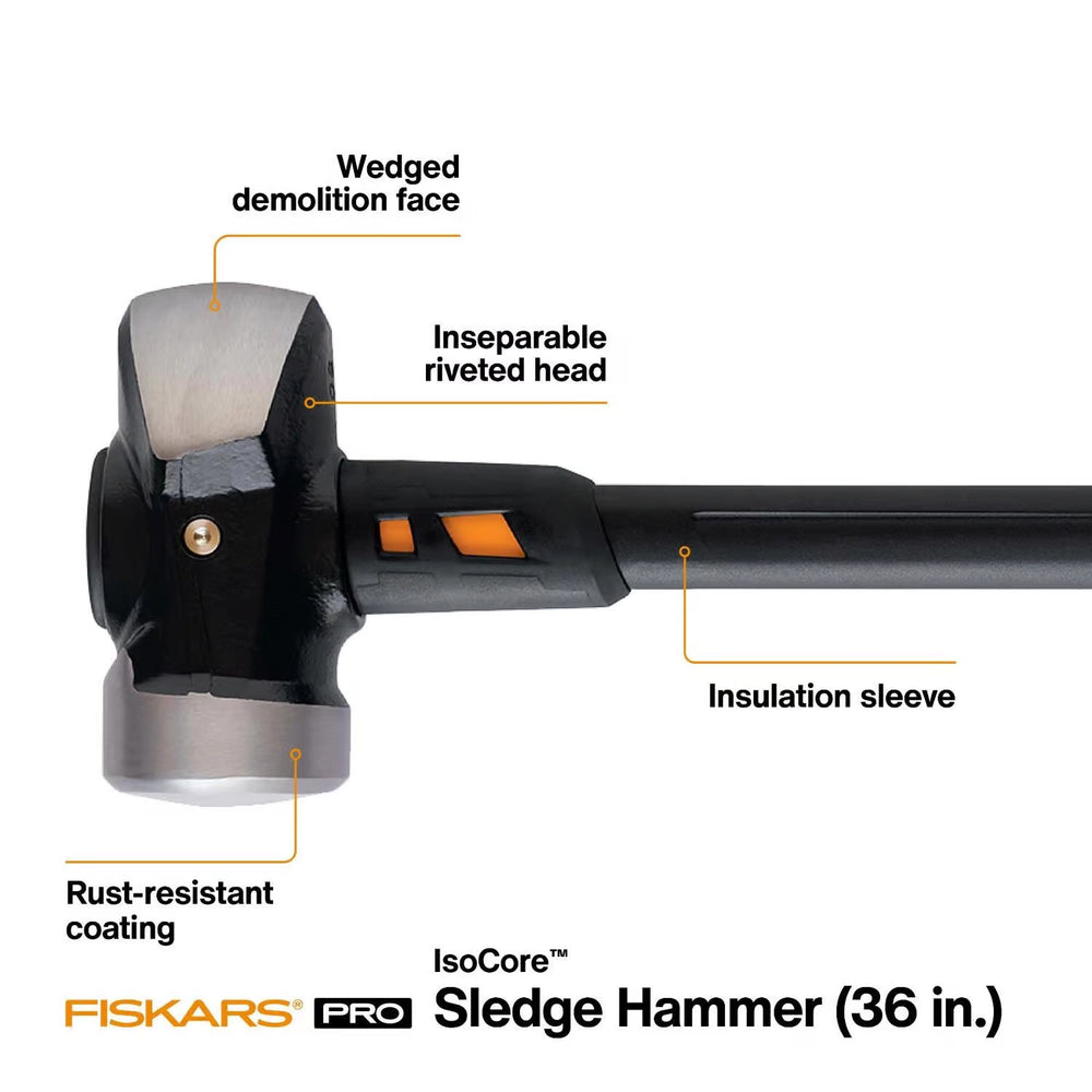 Fiskars IsoCore sledge hammer showing full features and ergonomic design
