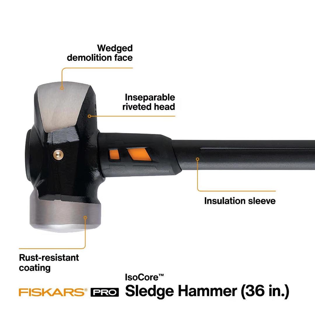 Fiskars IsoCore sledge hammer showing full features and ergonomic design
