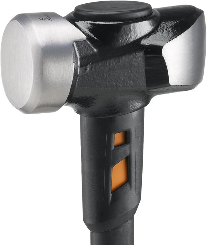 Close-up of sledge hammer head showing forged steel construction
