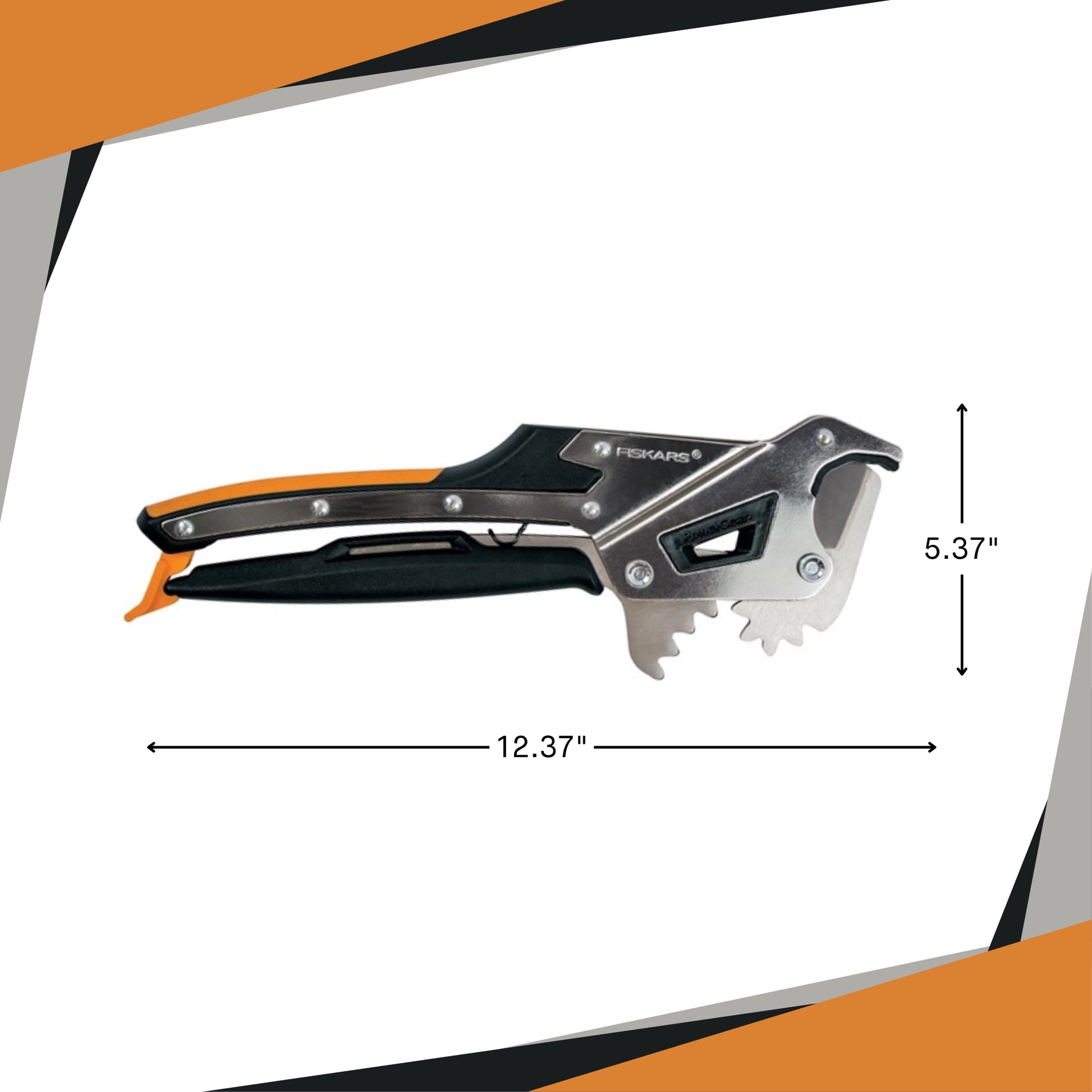 Fiskars pipe cutter placed beside ruler for product scale reference
