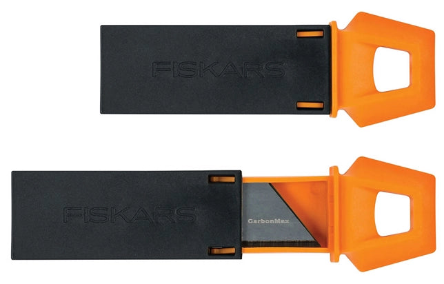Side-by-side comparison of Fiskars utility knife open and closed positions
