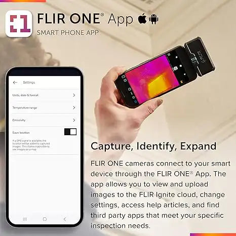 flir one thermal imaging camera connected to smartphone using flir one app for ios and android devices
