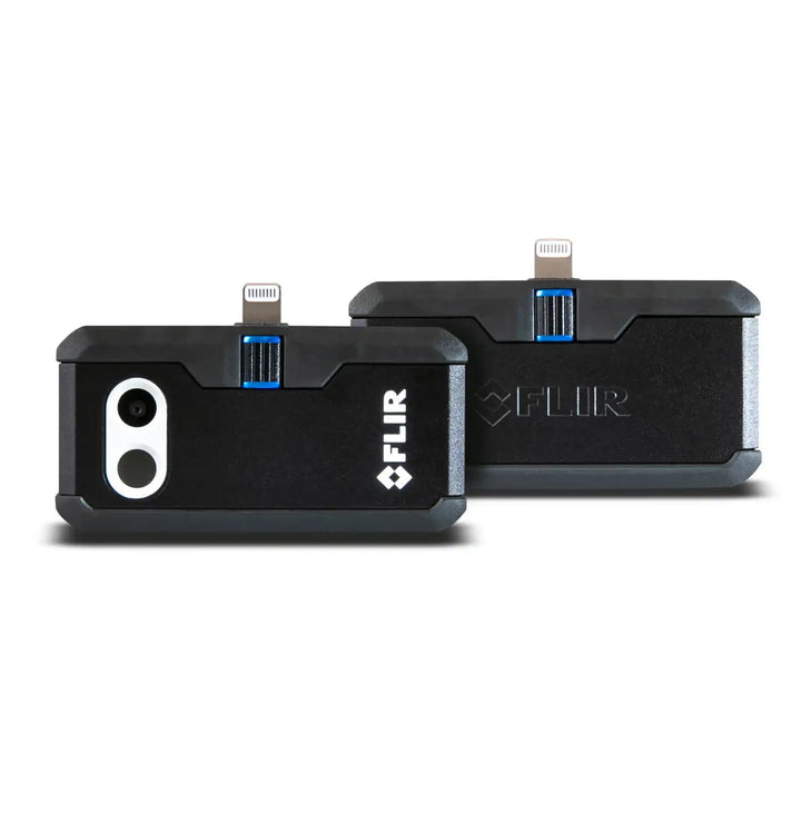 front and back view of flir one pro thermal camera for ios devices with lightning connector
