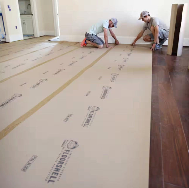 FloorShell covering wood flooring to prevent dust and damage
