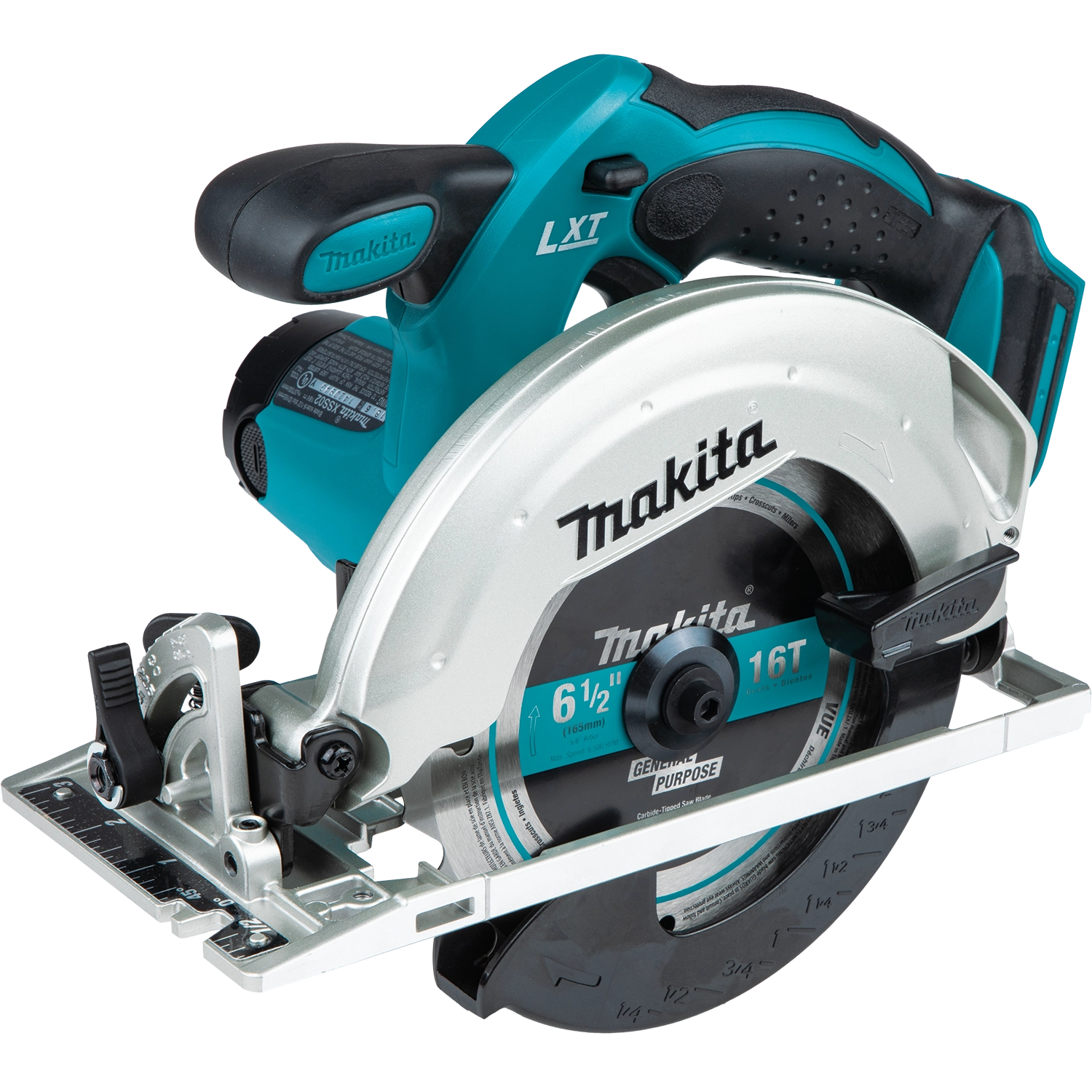 front angle view of makita 18v lxt compact recipro saw showing blade clamp and ergonomic grip
