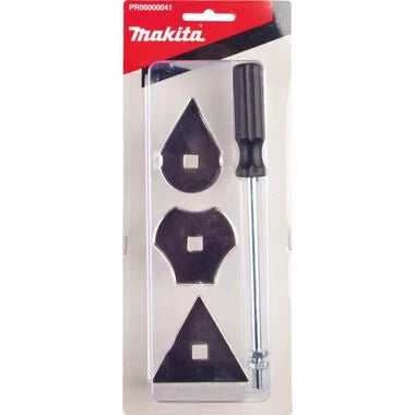 front display of multiple makita scraper blades arranged in case
