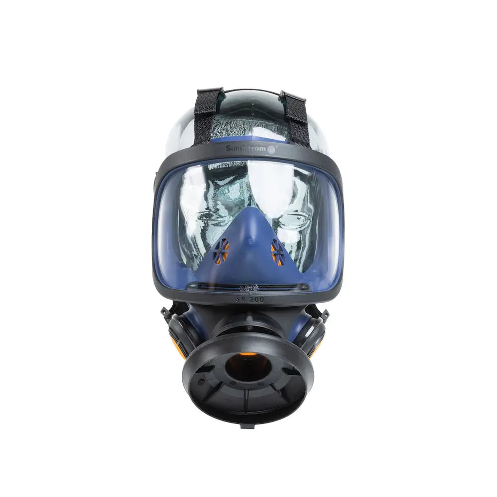 Front view of Sundstrom SR 200 full face respirator worn for protection
