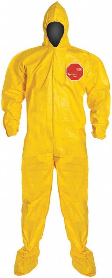 Full front view of flame-retardant protective coverall for restoration and abatement
