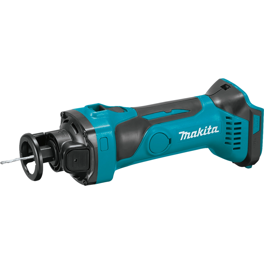 front view of makita 18v lxt cordless cut-out tool showing compact design and led light
