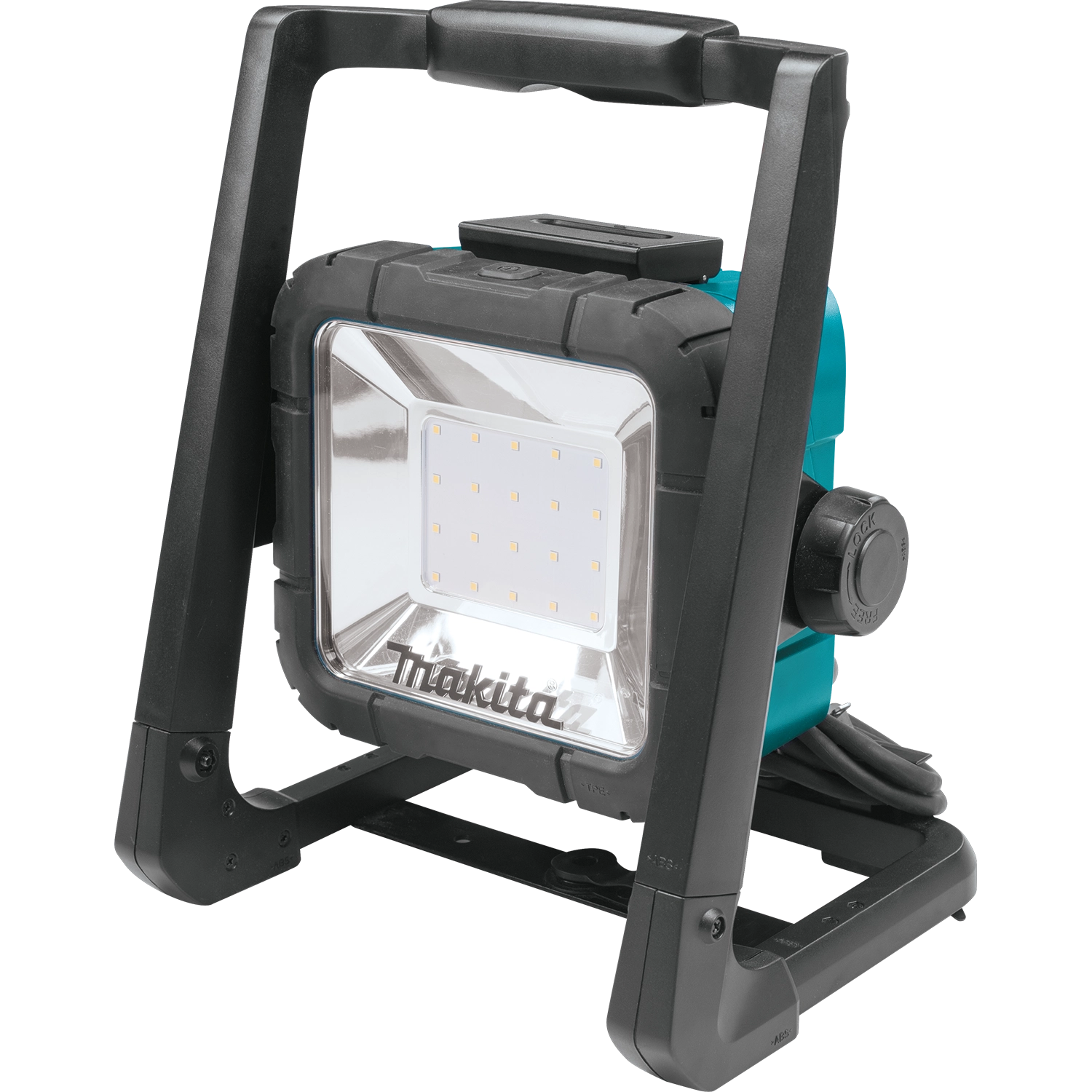 front view of makita 18v lxt cordless corded led work light showing 20 led panel
