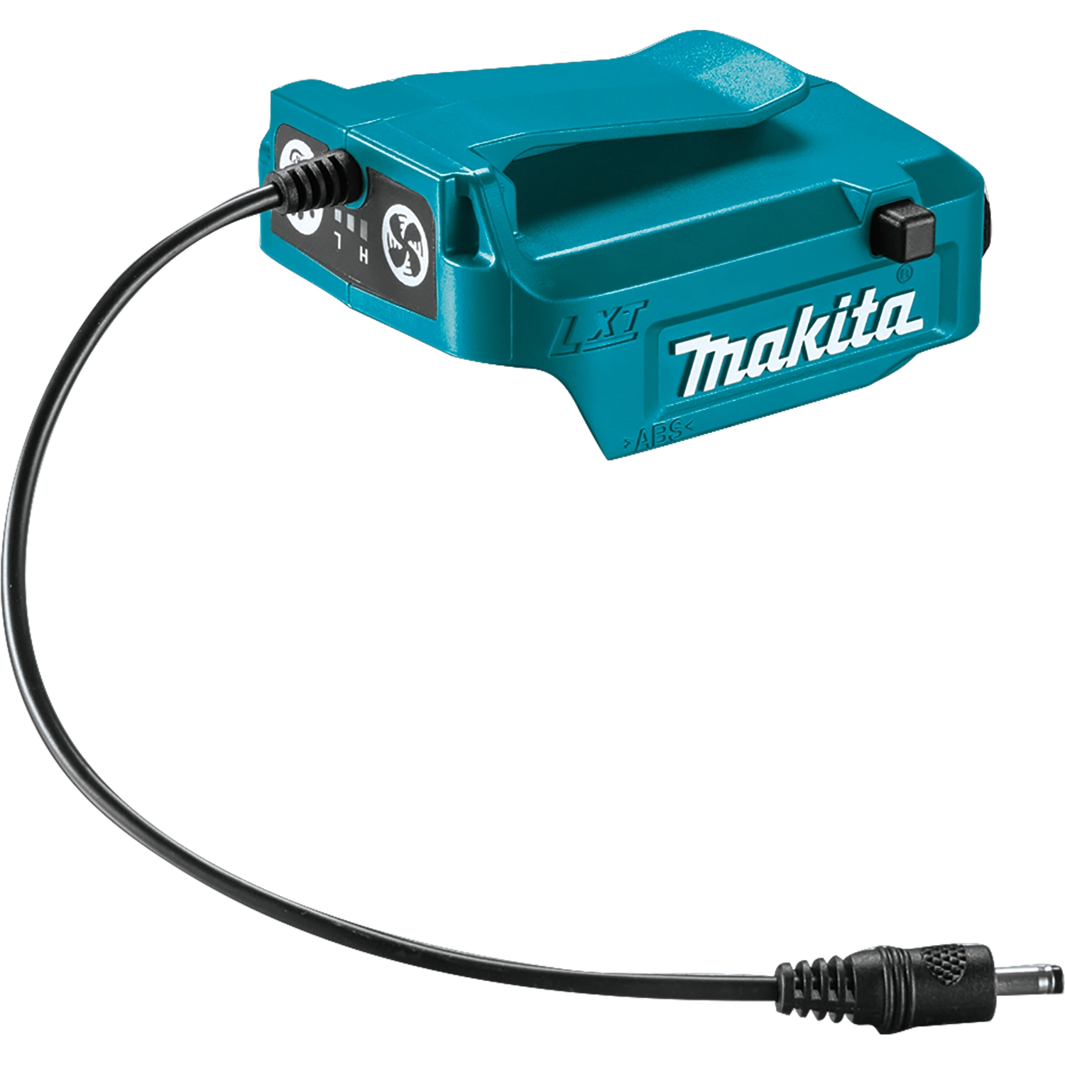front view of makita 18v lxt power source showing compact design and usb connection
