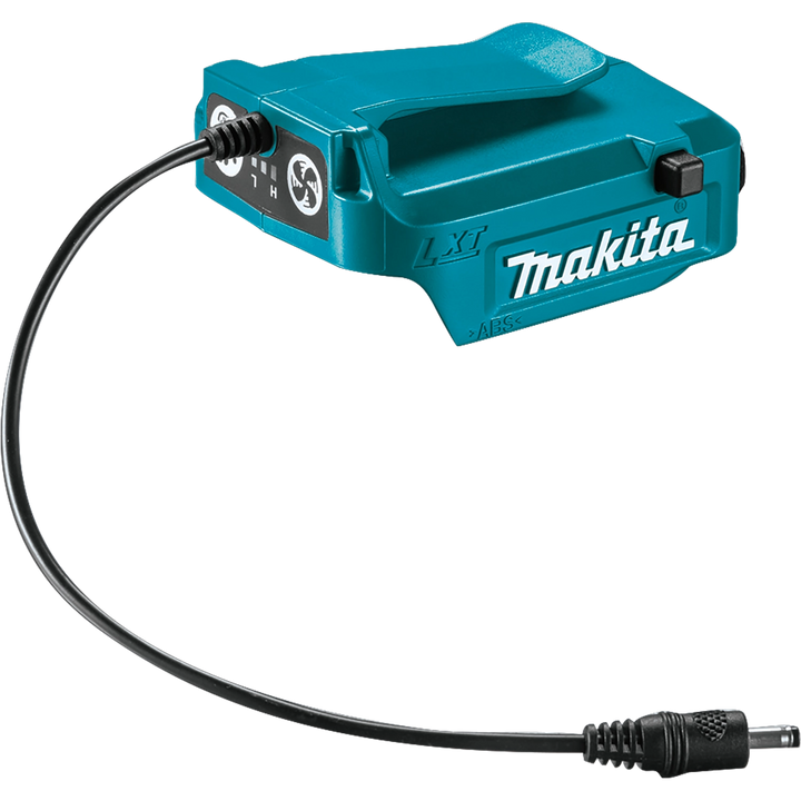front view of makita 18v lxt power source showing compact design and usb connection
