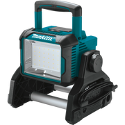front view of makita dml811 led work light showing led panel and adjustable head
