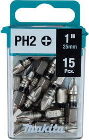 front of makita 15-pack phillips bit box with product label and branding
