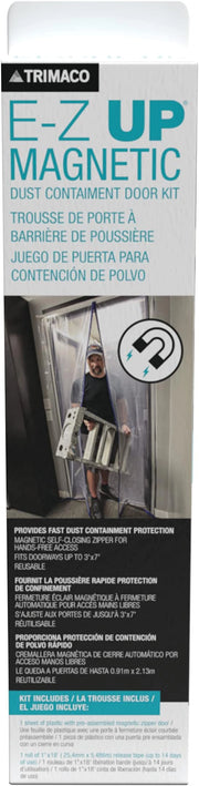 Front view of Trimaco EZ-UP Magnetic Dust Containment Door with clear panel
