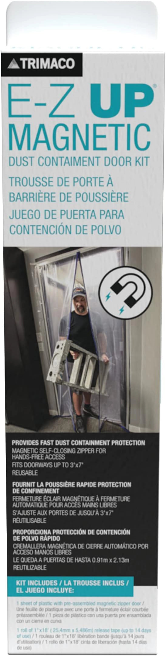 Front view of Trimaco EZ-UP Magnetic Dust Containment Door with clear panel
