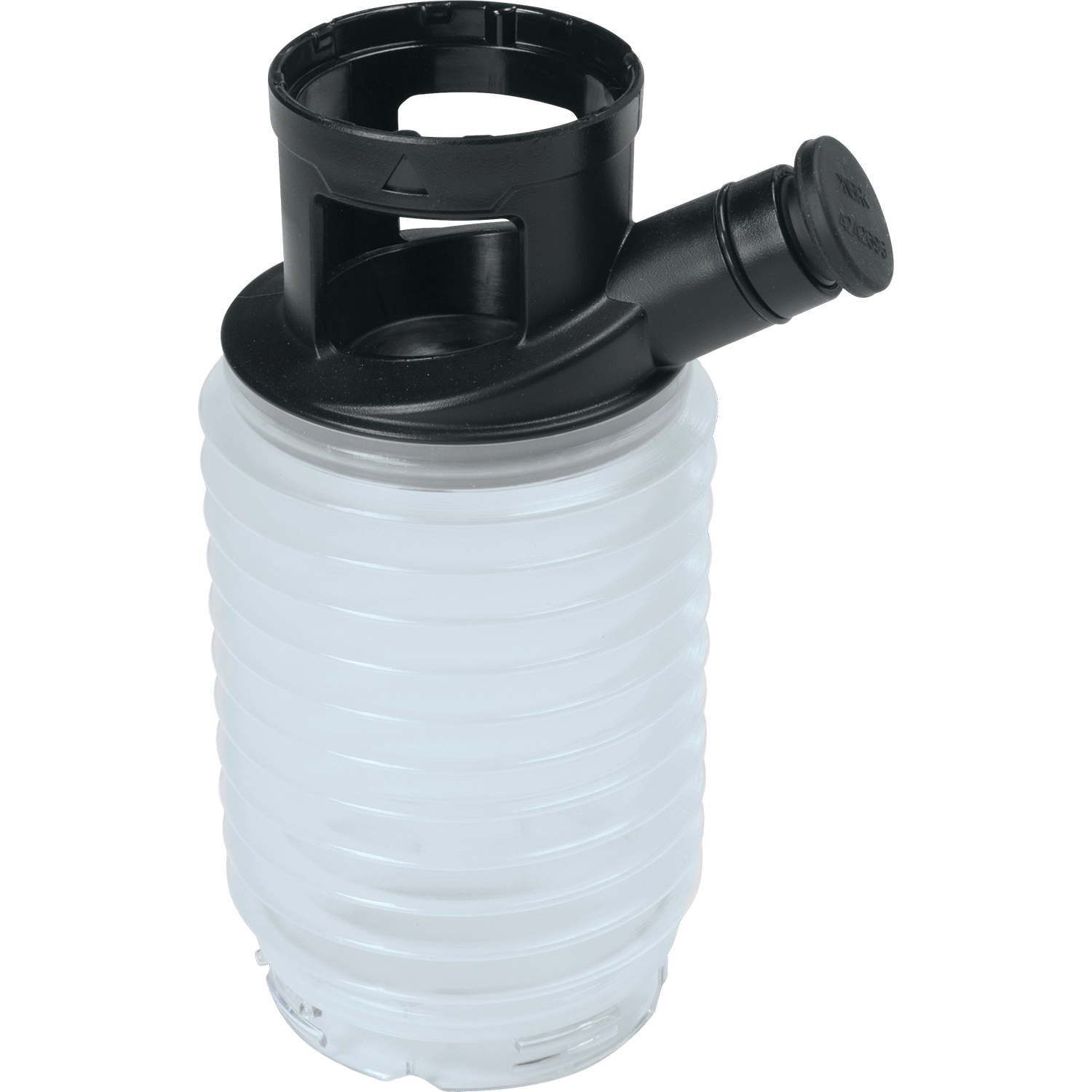 front view of makita dust cup showing transparent housing and tool mount opening
