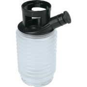 front view of makita dust cup showing transparent housing and tool mount opening
