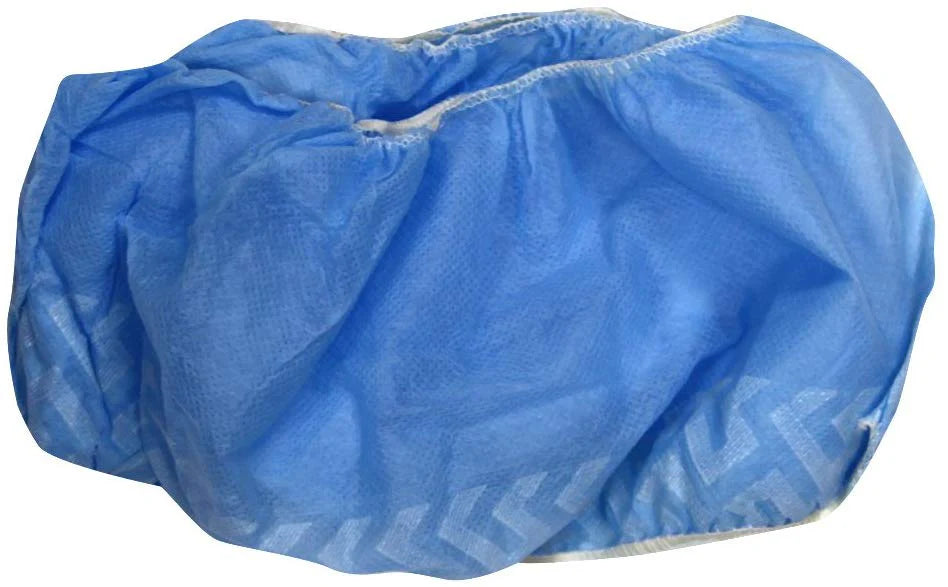Front view of Trimaco Poly Shoe Guards for jobsite shoe protection
