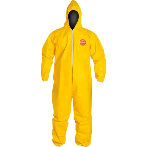 Front view of worn flame-retardant coverall in active restoration environment
