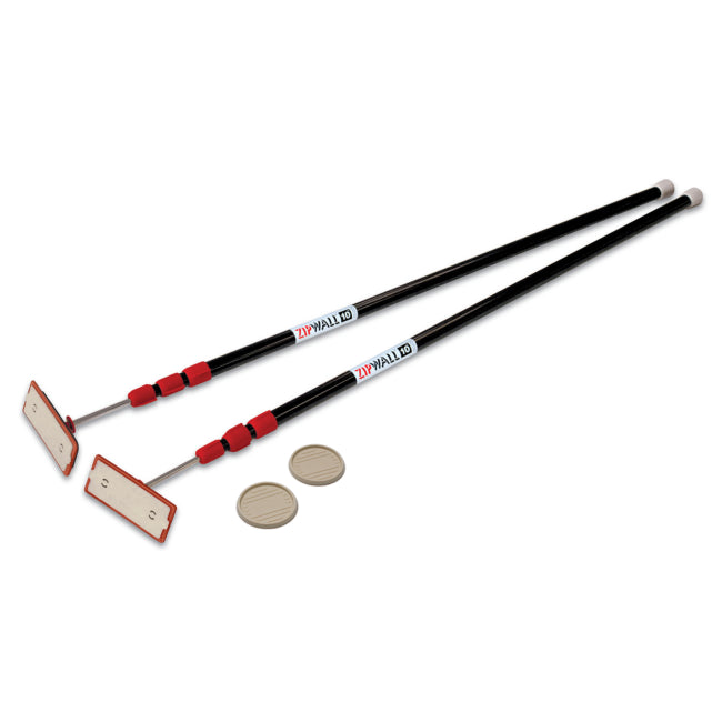 Front view of ZipWall 10' Pole 2-Pack with heads, plates, and carry bag
