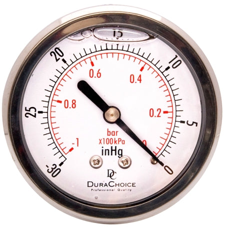 DuraChoice Oil Filled Vacuum Gauge 2-1/2" 30HG/15PSI