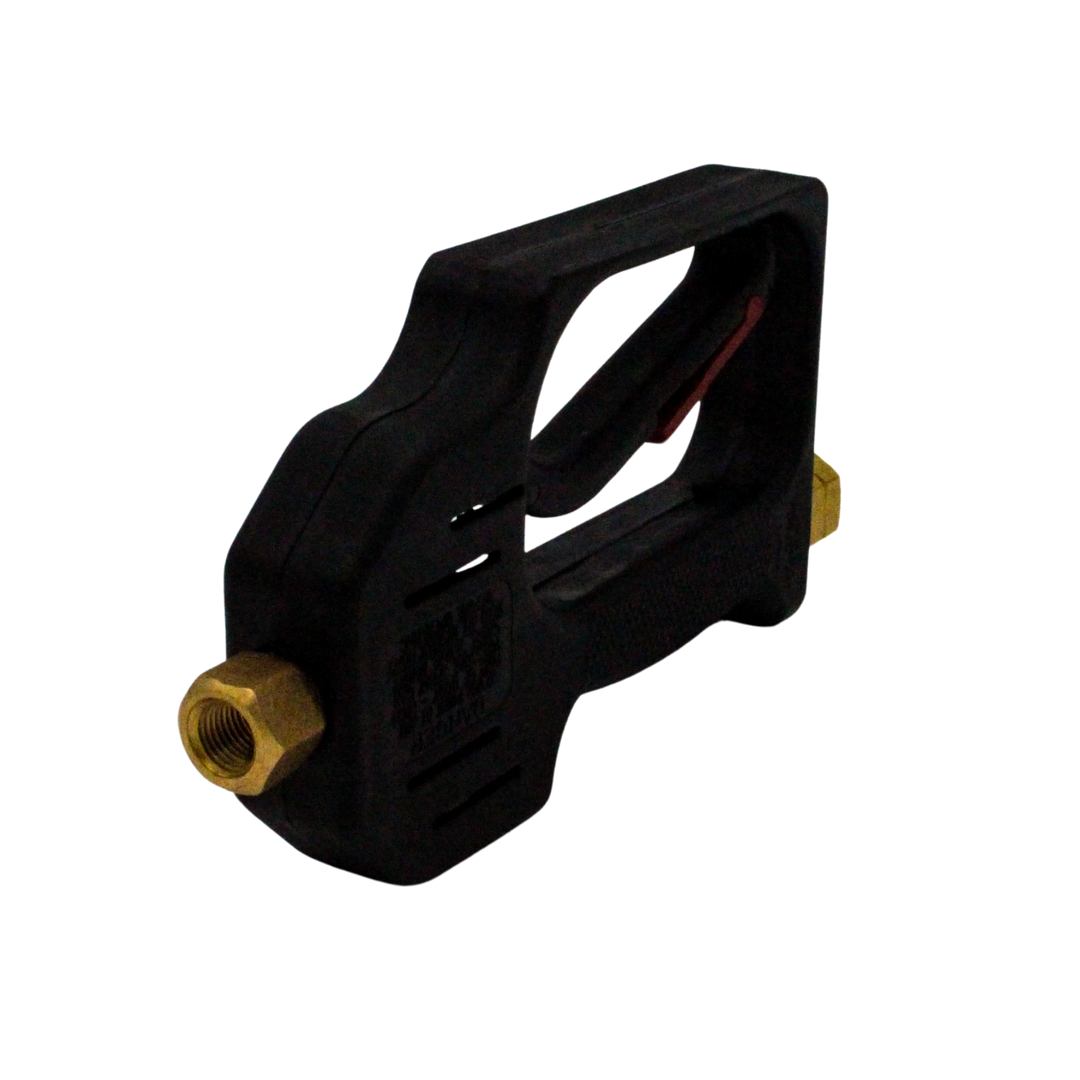 back view upside down showing trigger curve and hose connection port
