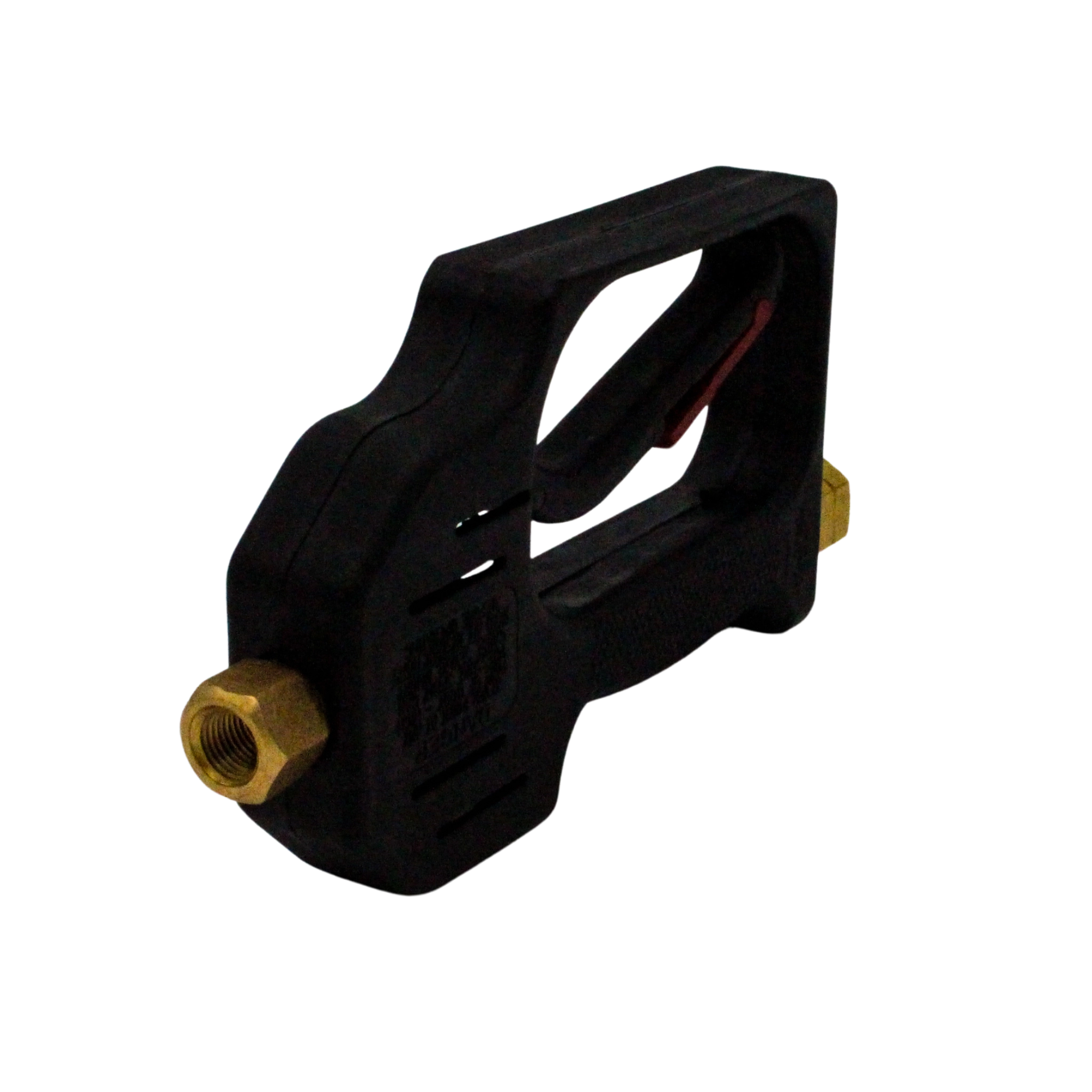 back view upside down showing trigger curve and hose connection port

