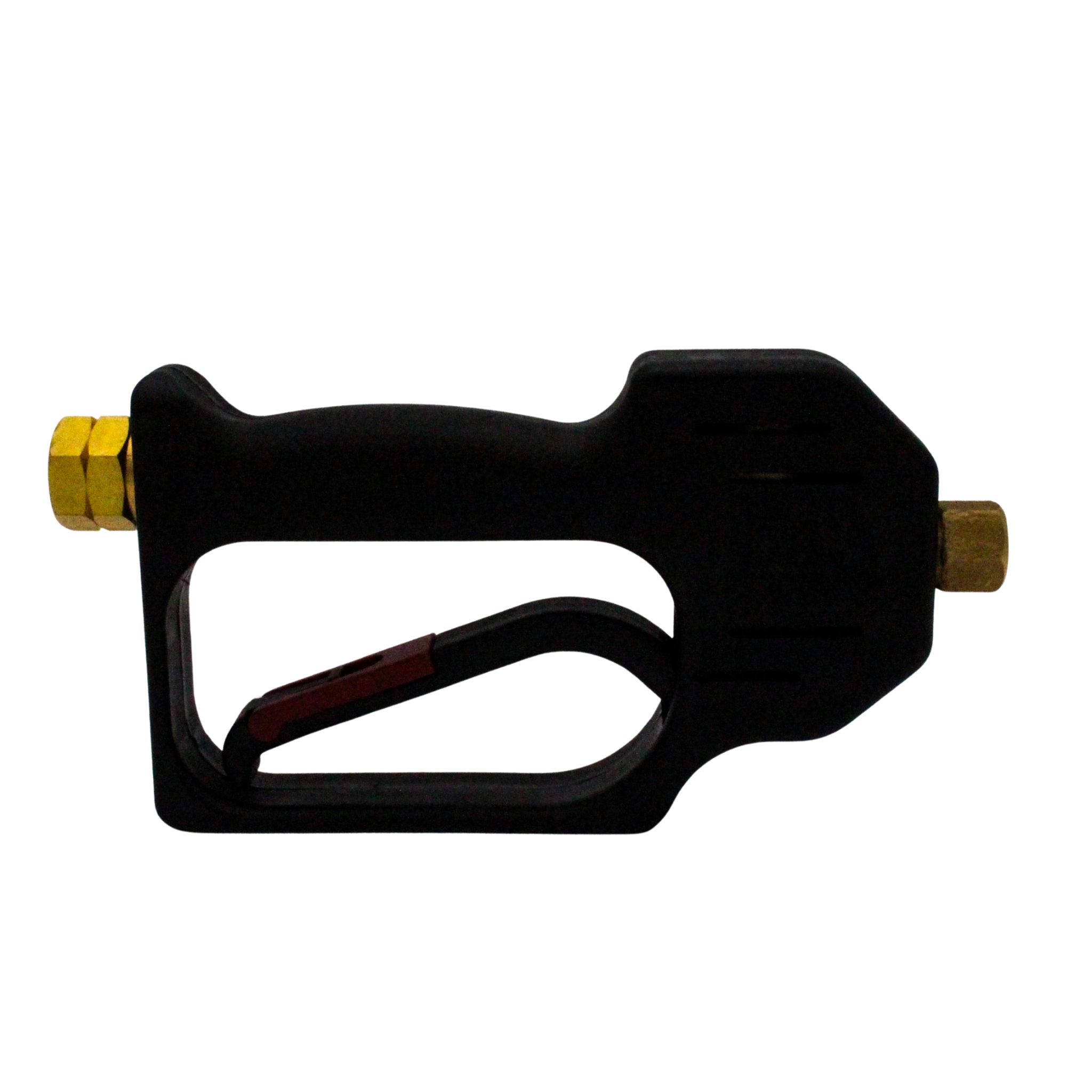 left side of general pump spray gun showing brass and polymer construction
