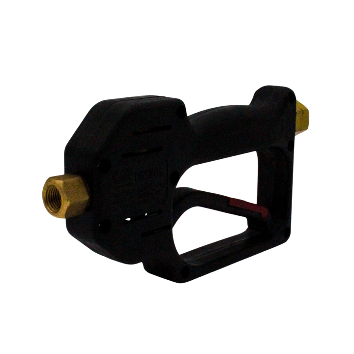 right back angle of general pump spray gun showing trigger and inlet hose port
