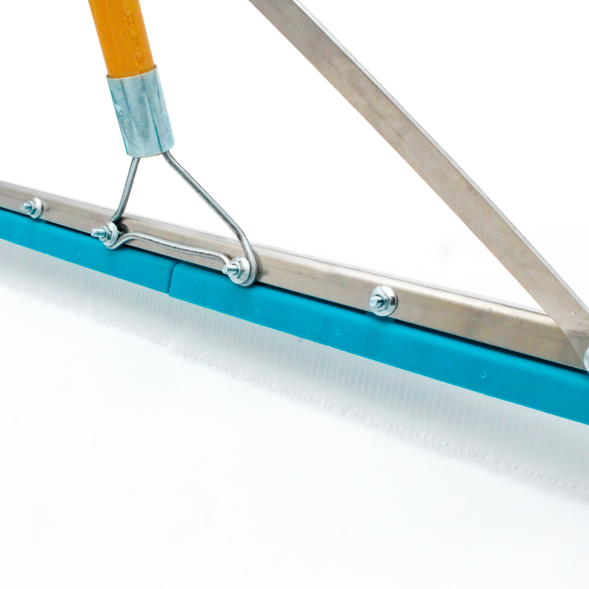 rear view of grandi groom rake showing bolt attachments and back of rake head

