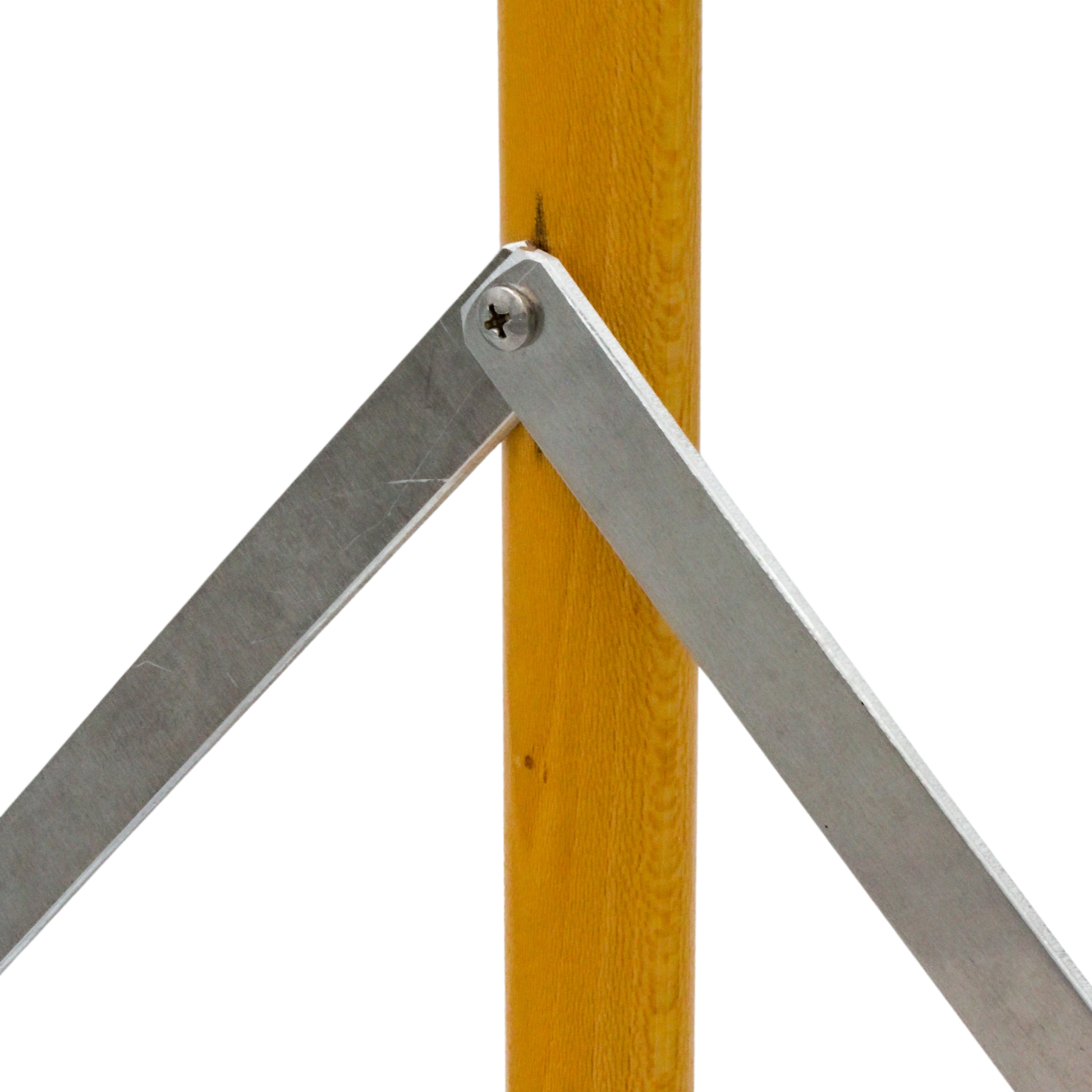 close-up of metal bolt where handle attaches to rake head
