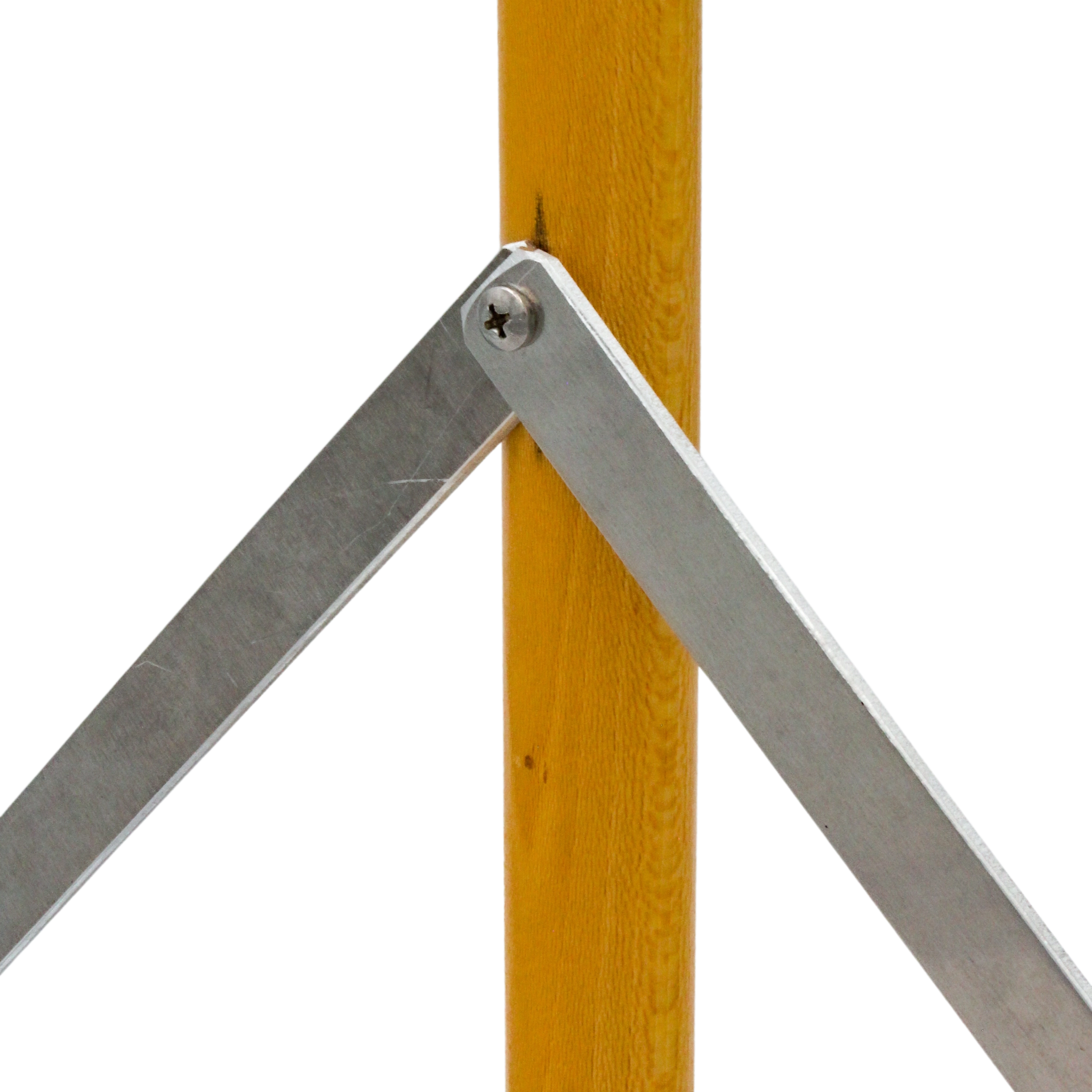 close-up of metal bolt where handle attaches to rake head
